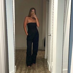 Zara Black Strapless Wide-Leg Jumpsuit